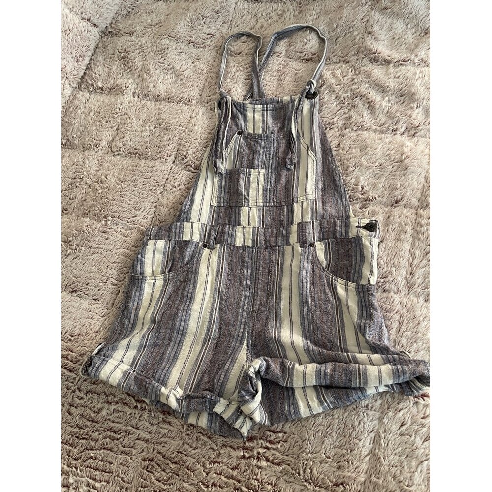 Free People Women's Striped‎ Denim Short Overalls Size 6 BOHO BEACH preowned - Picture 5 of 16